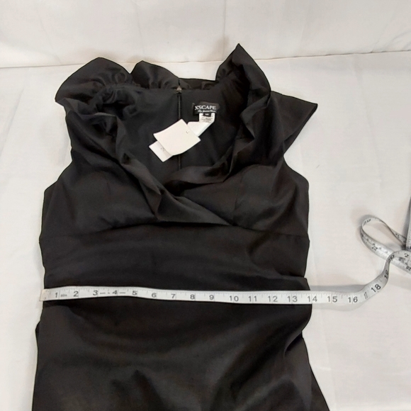 Xscape by Joanna Chen Black Ruched Cocktail Dress Ruffles - Picture 11 of 11